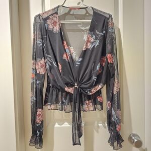 Guess Black Floral Sheer Blouse